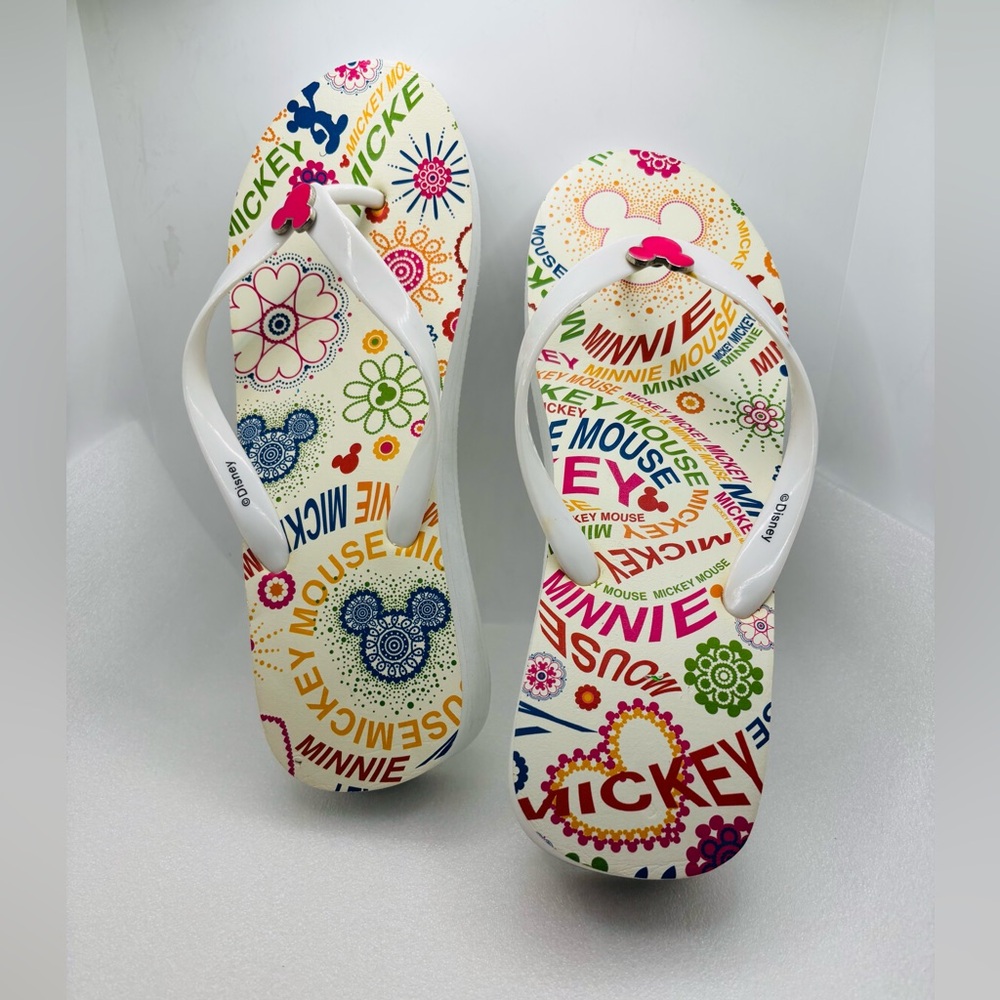 Disney Mickey Minnie Mouse Flip Flop Wedge 2” Heel Sandals Size 11